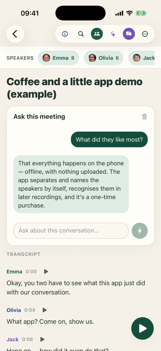 Vocatim chat with the recording