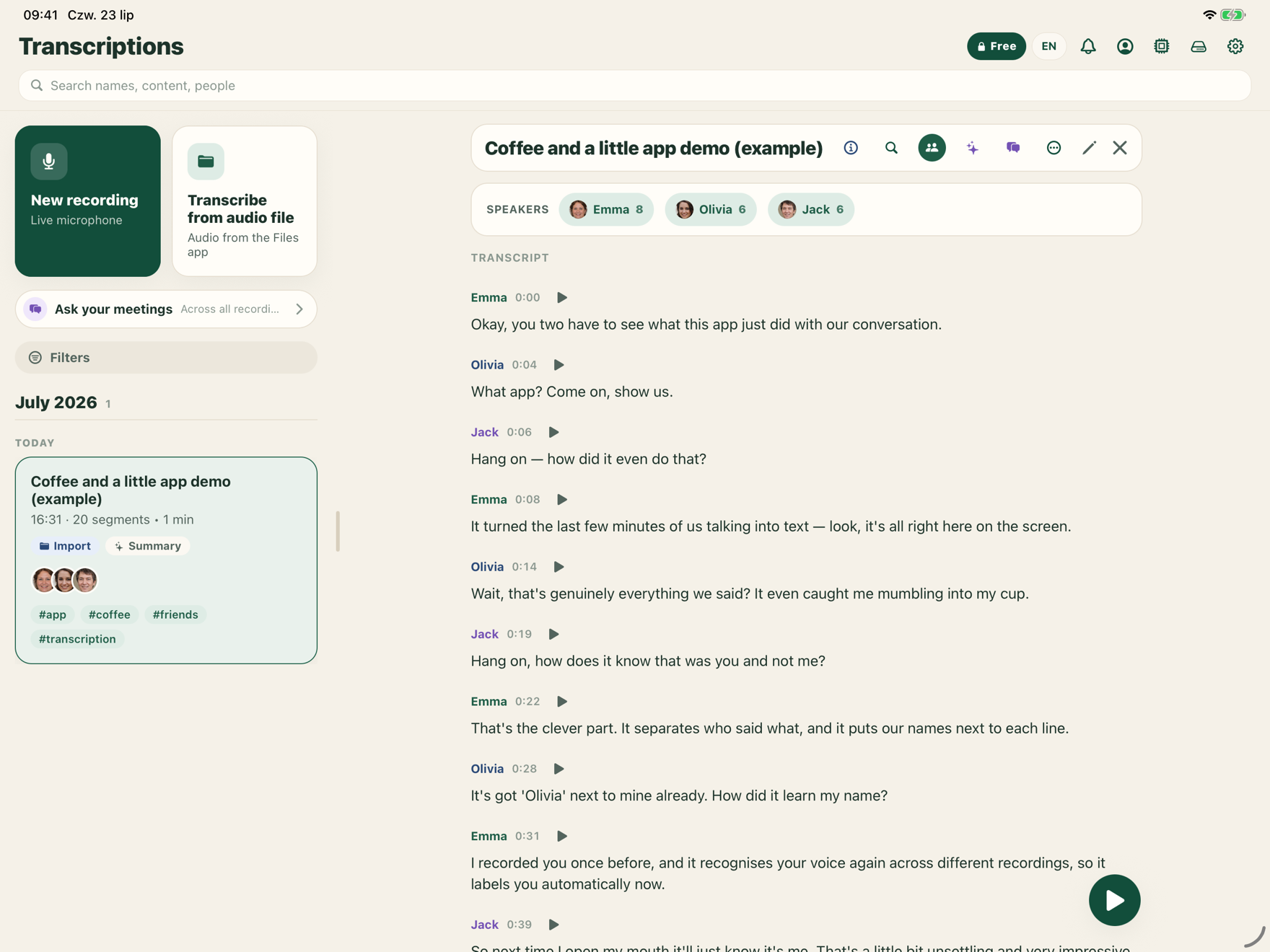 Vocatim on Mac — two-pane layout